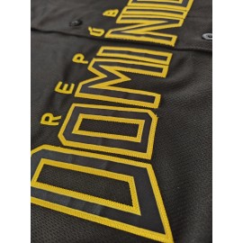 Men'S Dominican #13 Black Baseball Jersey, 100% Polyester V-Neck Knit Fabric T-Shirt, Embroidered Letter & Number Design, Short Sleeve, Breathable, Loose Fit for Sports, Party, Casual Wear - Universal Adult Sports Top