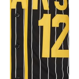 Men's #12 Retro Baseball Jersey - Vintage Black & Yellow Stripes with Lettering, Breathable 100% Polyester V-Neck Short Sleeve Shirt, Loose Fit for Sports, Casual & Holiday Wear (Thanksgiving, Christmas, Valentine's Day)