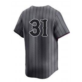 Men'S #31 Stripe City Edition Baseball Jersey, Classic Retro Letter Embroidery Design Breathable Short Sleeve T-Shirt For Training Competition