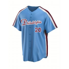Men'S #20 Blue Baseball Jersey, Classic Retro Letter Embroidery Design Breathable Short Sleeve Shirt For Training