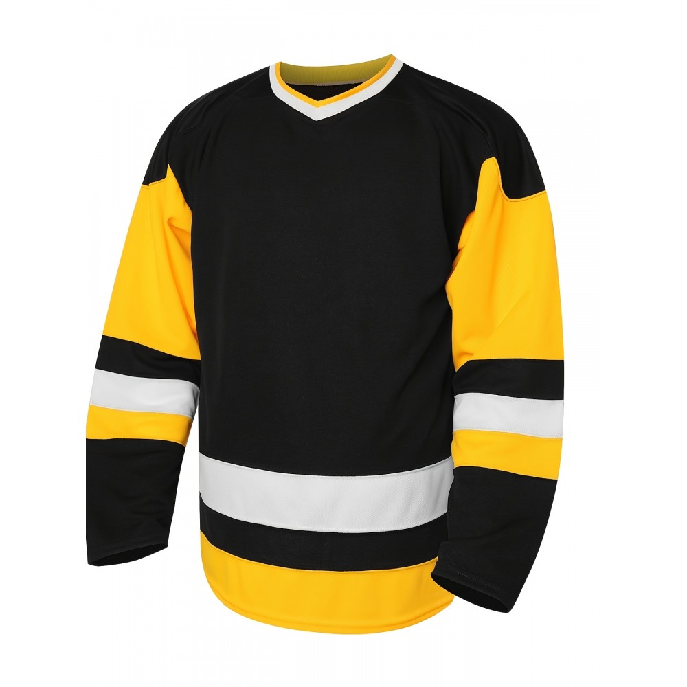 1pc Men's V-Neck Ice Hockey Jersey - 100% Polyester, Embroidered Striped & Solid Color, Breathable Knit Fabric, Loose Fit for Training & Casual Wear