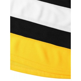 1pc Men's V-Neck Ice Hockey Jersey - 100% Polyester, Embroidered Striped & Solid Color, Breathable Knit Fabric, Loose Fit for Training & Casual Wear