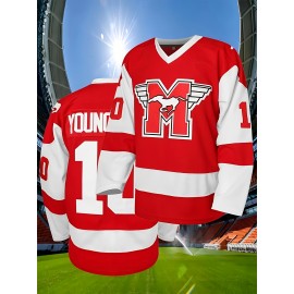Men's Ice Hockey Jersey #10, Embroidered Alphabet & Number, Polyester Knit Fabric, V-Neck, Loose Fit, Machine Washable - Ideal for Sports, Casual Wear, Training, Hiking & Outdoor Activities
