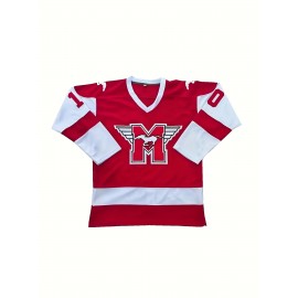 Men's Ice Hockey Jersey #10, Embroidered Alphabet & Number, Polyester Knit Fabric, V-Neck, Loose Fit, Machine Washable - Ideal for Sports, Casual Wear, Training, Hiking & Outdoor Activities
