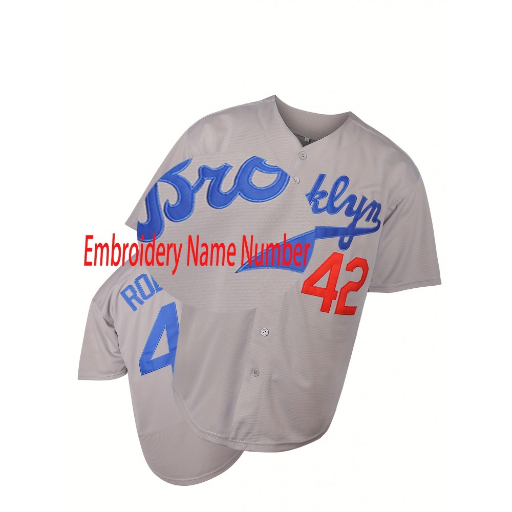 #42 Brooklyn Embroidered Grey Baseball Jersey