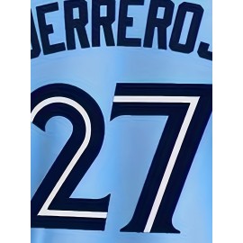 Men'S Baseball Jersey # 27 Blue Loose V-neck 100% Polyester Fiber Sportswear Suitable For Team Sports, Casual Wear, And Outdoor Activities S-3XL