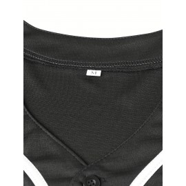 Men's Black #10 Baseball Jersey with Embroidered Letters & Numbers - Breathable V-Neck Loose Fit, Adjustable Button Closure, Machine Washable for Training, Games, Casual Wear (S-3XL)