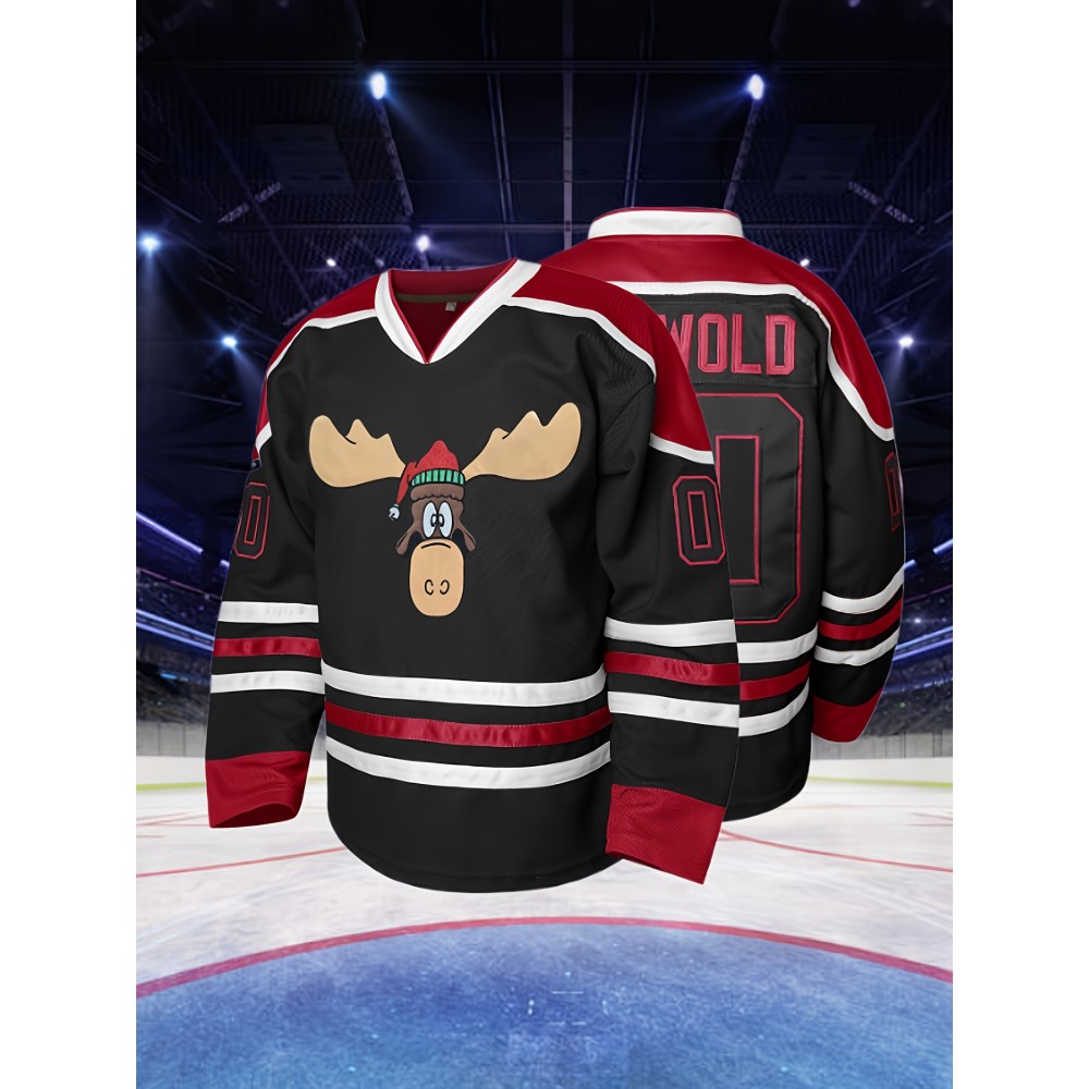 Men's #00 Black & Red Ice Hockey Jersey - Embroidered 
