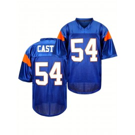 1pc Men'S Polyester V-Neck American Football Jersey - Loose Fit Short Sleeve Sports Shirt with Embroidered #54 & CASTLE, Knit Fabric for Casual, Training, Hiking & Outdoor Activities, Universal Fit for Teens & Adults
