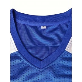 Durable Design, Men's #33 Embroidered Breathable Mesh Rugby Jersey - V-Neck, Short Sleeve, Classic Style for Sports & Casual Wear
