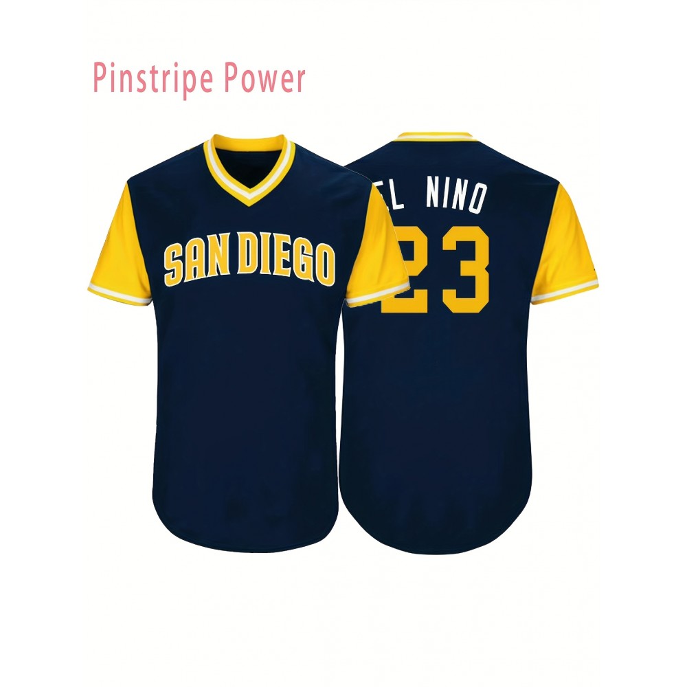 Men'S # 23 Deep Blue Pullover Embroidered Baseball Shirt - V-neck Shirt Perfect For Training And Casual Wear S-3XL