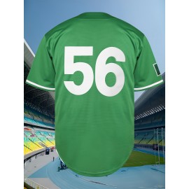 Men's #56 Mexico Baseball Jersey - Vibrant Green with Red & White Stripes, Polyester, V-Neck, Button-Up, Sizes S-3XL - Perfect for Sports Training & Casual Wear