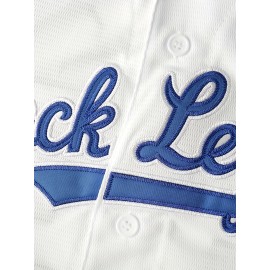 Men's #42 White Embroidered Baseball Shirt - Breathable Polyester V-Neck Button-Up, Loose Fit for Casual Training, Hiking, Cycling, Fishing & Team Sports | Spring Summer Fall Wear