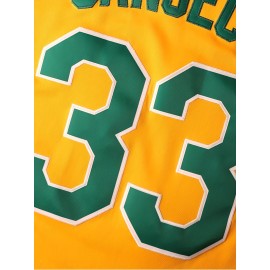 Men'S # 33 Yellow Sewing V-neck Baseball Shirt Polyester Knitted Fabric Loose Fit Button Closure Casual Sports Top Suitable For Team Sports Fishing Hiking Running Cycling Perfect For Party Beach Summer Activities Size S-3XL