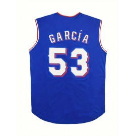 Letter And Number 53 Embroidery, Men'S Short Sleeve V-neck Baseball Jersey, Comfy Top For Training And Competition