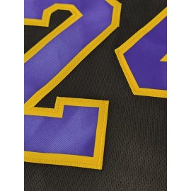 Men'S Stylish Comfy Basketball Top, Classic Letter & Number 24 Embroidered Sleeveless Breathable Tank Top