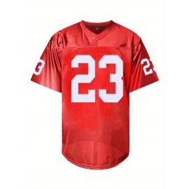 Men'S Red # 23 Rugby Jacket Loose Embroidered Sports, Fashionable, Casual, Street Breathable Rugby Top
