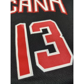 Men's Dominican #13 Baseball Jersey - Classic Retro Black with Colorful Flag & Bold Letter Embroidery, Breathable Polyester V-Neck Short Sleeve, Loose Fit Button-Up Shirt for Training, Competition, Casual & Holiday Events, Detailing