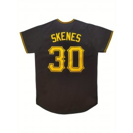 Men'S #30 Pittsburgh Black Baseball Jersey - Classic Retro Embroidered Lettering, Breathable Short Sleeve V-Neck Sports Shirt For Casual & Party Wear