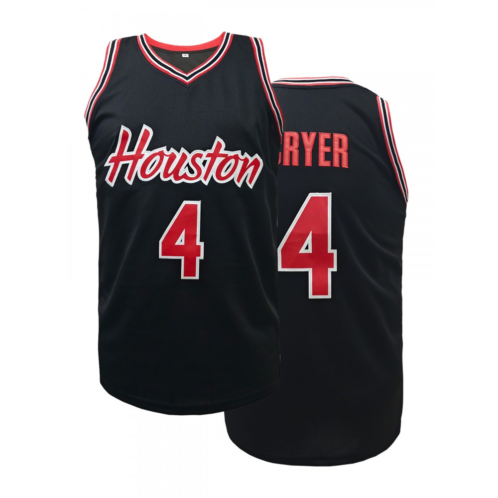 Men's Houston Basketball Jersey #4 Sleeveless Breathable 100% Polyester V-Neck Loose Fit with Lettering & Number for Training, Summer Sports, Casual Wear - Machine Washable