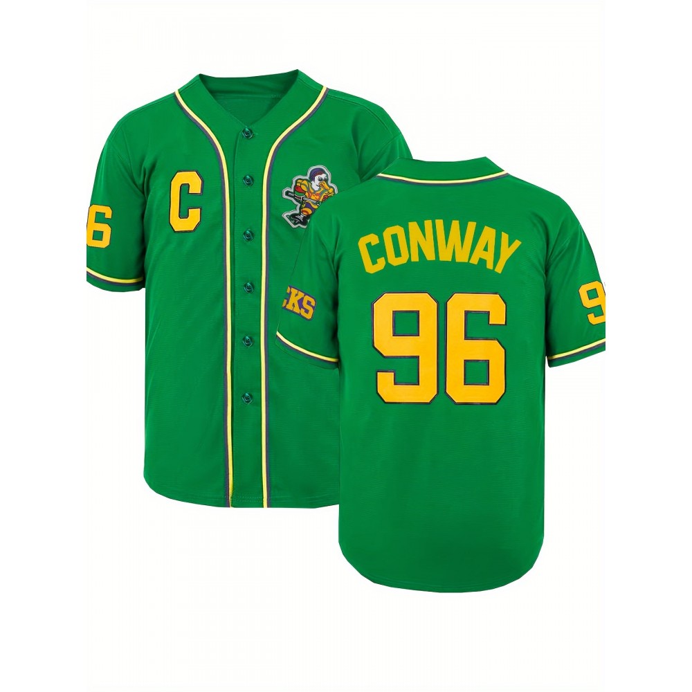 Letter And Number 96 Embroidery, Men'S Short Sleeve V-neck Baseball Jersey, Comfy Top For Training And Competition