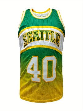 Mens #40 Retro Gradient Sports Basketball Jersey, Breathable Sleeveless Pattern Printing, Letter Embroidery Sweatshirt Training Competition Sports Uniforms Suitable For Summer