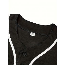 Youth Black Loose Baseball Shirt # 30-100% Polyester Fiber V-neck Button Top Suitable For Casual Team Sports And Outdoor Activities S-3XL