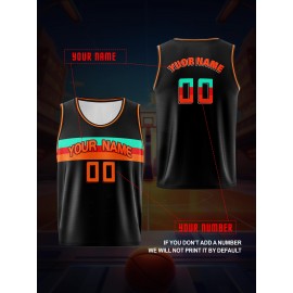 Boys Loose & Breathable Custom Sleeveless Basketball Jersey Shirt, Personalized Colorful Striped Top For Sports & Exercise