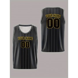 Boys Loose & Breathable Custom Sleeveless Basketball Jersey Shirt, Personalized Striped Top For Sports & Exercise