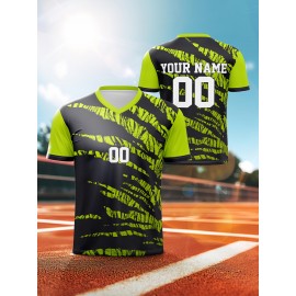 Customizable Youngsters' Soccer Jersey - V-Neck, Comfort Fit with Personalized Name & Number, Black/Green Camo Design, Ideal for Sports, Leisure & Outdoor Activities, Machine Washable, Soccer Accessories