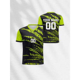 Customizable Youngsters' Soccer Jersey - V-Neck, Comfort Fit with Personalized Name & Number, Black/Green Camo Design, Ideal for Sports, Leisure & Outdoor Activities, Machine Washable, Soccer Accessories