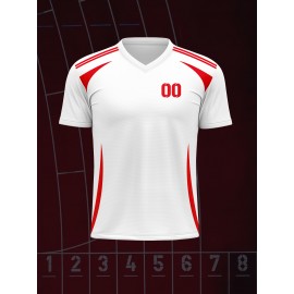 1pc Customizable V-Neck Soccer Jersey for Kids - 100% Polyester Knit Fabric, All-Over Print, Personalized Name & Number, Regular Fit for Boys & Girls, Ideal for Sports, Casual Wear & Outdoor Activities - Spring/Summer/Fall Collection
