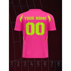 1pc Customizable V-Neck Soccer Jersey for Kids - 100% Polyester Knit Fabric, All-Over Print, Personalized Name & Number, Regular Fit for Boys & Girls, Ideal for Sports, Casual Wear & Outdoor Activities - Spring/Summer/Fall Collection
