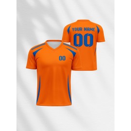 1pc Customizable V-Neck Soccer Jersey for Kids - 100% Polyester Knit Fabric, All-Over Print, Personalized Name & Number, Regular Fit for Boys & Girls, Ideal for Sports, Casual Wear & Outdoor Activities - Spring/Summer/Fall Collection