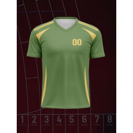 1pc Customizable V-Neck Soccer Jersey for Kids - 100% Polyester Knit Fabric, All-Over Print, Personalized Name & Number, Regular Fit for Boys & Girls, Ideal for Sports, Casual Wear & Outdoor Activities - Spring/Summer/Fall Collection