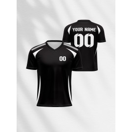1pc Customizable V-Neck Soccer Jersey for Kids - 100% Polyester Knit Fabric, All-Over Print, Personalized Name & Number, Regular Fit for Boys & Girls, Ideal for Sports, Casual Wear & Outdoor Activities - Spring/Summer/Fall Collection