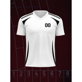 1pc Customizable V-Neck Soccer Jersey for Kids - 100% Polyester Knit Fabric, All-Over Print, Personalized Name & Number, Regular Fit for Boys & Girls, Ideal for Sports, Casual Wear & Outdoor Activities - Spring/Summer/Fall Collection