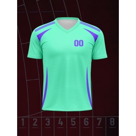 1pc Customizable V-Neck Soccer Jersey for Kids - 100% Polyester Knit Fabric, All-Over Print, Personalized Name & Number, Regular Fit for Boys & Girls, Ideal for Sports, Casual Wear & Outdoor Activities - Spring/Summer/Fall Collection