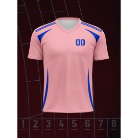 1pc Customizable V-Neck Soccer Jersey for Kids - 100% Polyester Knit Fabric, All-Over Print, Personalized Name & Number, Regular Fit for Boys & Girls, Ideal for Sports, Casual Wear & Outdoor Activities - Spring/Summer/Fall Collection