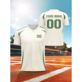 1pc Customizable V-Neck Soccer Jersey for Kids - 100% Polyester Knit Fabric, All-Over Print, Personalized Name & Number, Regular Fit for Boys & Girls, Ideal for Sports, Casual Wear & Outdoor Activities - Spring/Summer/Fall Collection