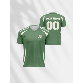 1pc Customizable V-Neck Soccer Jersey for Kids - 100% Polyester Knit Fabric, All-Over Print, Personalized Name & Number, Regular Fit for Boys & Girls, Ideal for Sports, Casual Wear & Outdoor Activities - Spring/Summer/Fall Collection