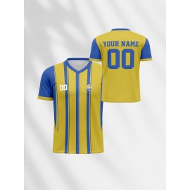 Customizable Kids Soccer Jersey with Name and Number, Polyester V-Neck Sports Shirt, Medium Stretch Knit Fabric, All-Over Print, Regular Fit, with for Boys, Girls, and Youth, for Casual, Running, Training, and Everyday Wear, Spring/Summer/Fall