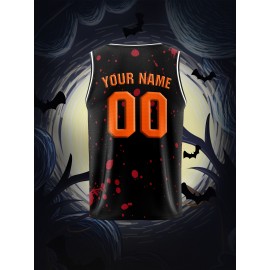 Boys Customizable Name & Number Basketball Jersey, Halloween Themed Performance Tank Top - Polyester, Breathable, Sports & Outdoor Vest for Training, Running & Casual Wear
