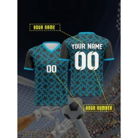 [Customizable Football Jersey] Personalized V-Neck Polyester Kids Football Jersey | Customizable with Name & Number, Regular Fit for Boys & Girls, All-Over Print Knit Fabric, Ideal for Parties & Beach - Spring/Summer/Fall