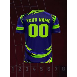[Customizable Jersey] Personalized Comfortable Polyester Youngsters' V-Neck Football Jersey | Customizable Name & Number, Ideal for Sports & Outdoor Activities, Machine Washable - Blue with Yellow Accents, Youth Football Accessories