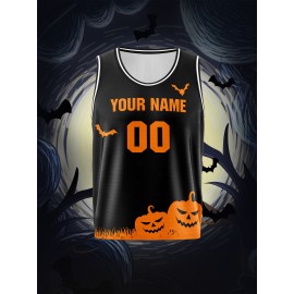 Customizable Kids Halloween Basketball Vest, Polyester 100% Breathable & Washable, Loose Fit Sports Jersey with All-Over Print, Casual & Outdoor Sports Apparel for Boys & Girls, Knit Fabric, Festive Party & Training Gear