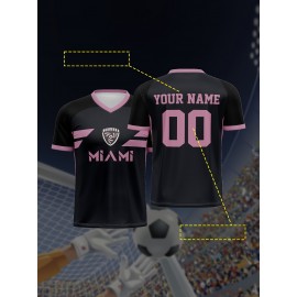 [1pc Customizable Soccer Jersey] 1pc Customizable Soccer Jersey for Kids | Personalized V-Neck Football Shirt with Name & Number, Polyester Knit Fabric, All-Season Sports & Casual Wear