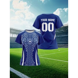 Personalized Women'S Plus Size Soccer Jersey - Custom Name & Number, Black with White Floral Design, Breathable Summer Sports T-Shirt for Casual or Team Wear, Soccer Shirts, Team Uniform, Detailed Print, Quality Print Shirt