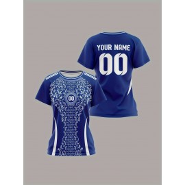 Personalized Women'S Plus Size Soccer Jersey - Custom Name & Number, Black with White Floral Design, Breathable Summer Sports T-Shirt for Casual or Team Wear, Soccer Shirts, Team Uniform, Detailed Print, Quality Print Shirt