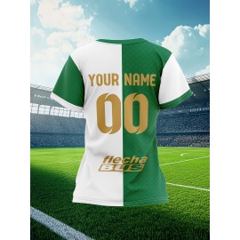 Custom Soccer Jersey Personalized with Name & Number - Green & White Striped Football Shirt, Non-Stretch Fabric for Soccer, Baseball, Gym, Team Uniforms - Custom Sports Apparel for Players & Fans, Outdoor Sports Gear, Striped Design, Summer Sportswear